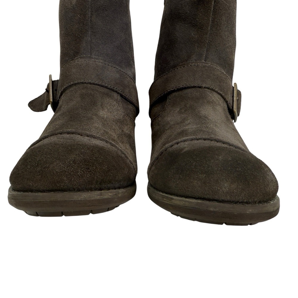 UGG Ellee Engineer Boots Women 39.5 9 Grey Suede Leather Cap Toe Buckle Moto - Picture 5 of 12